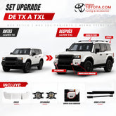 Set Upgrade TX a TXL Toyota Prado LC250: antes y después con spoiler, exploradoras, bómper color carrocería y barras de techo