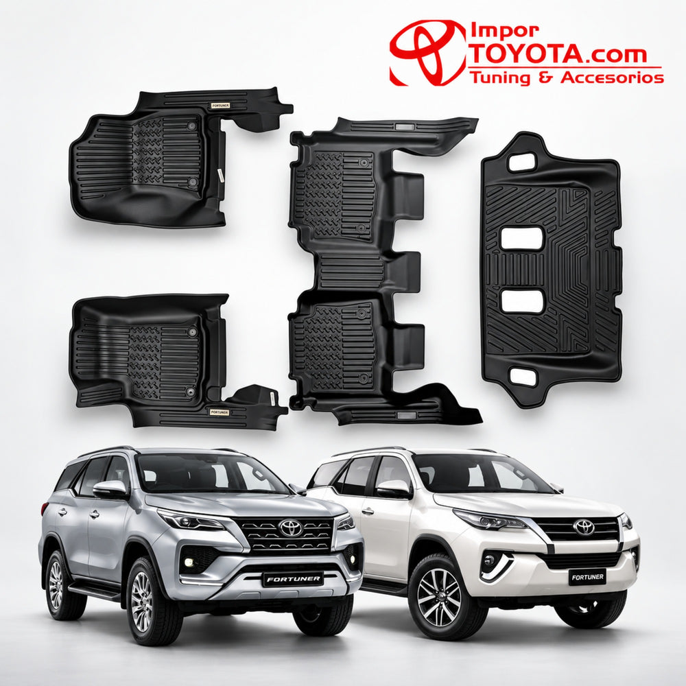 Tapete termoformado 5D Toyota Fortuner 1+2+3 fila 2016-2024+ - juego completo 1era, 2da y 3era fila - Importoyota