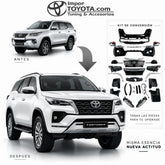 Transformación cambio de frente Fortuner 2017-2020 a 2024: antes y después con kit de conversión completo - Importoyota Colombia