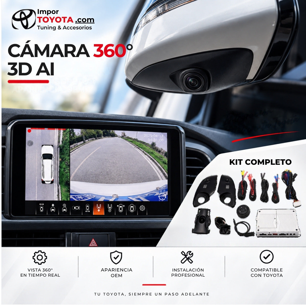 Cámara 360 3D AI para Toyota - kit completo - Importoyota Colombia