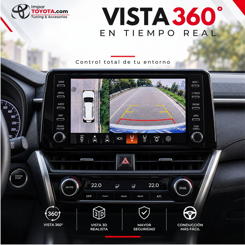 Cámara 360 3D AI para Toyota - vista 360 en tiempo real en pantalla - Importoyota Colombia