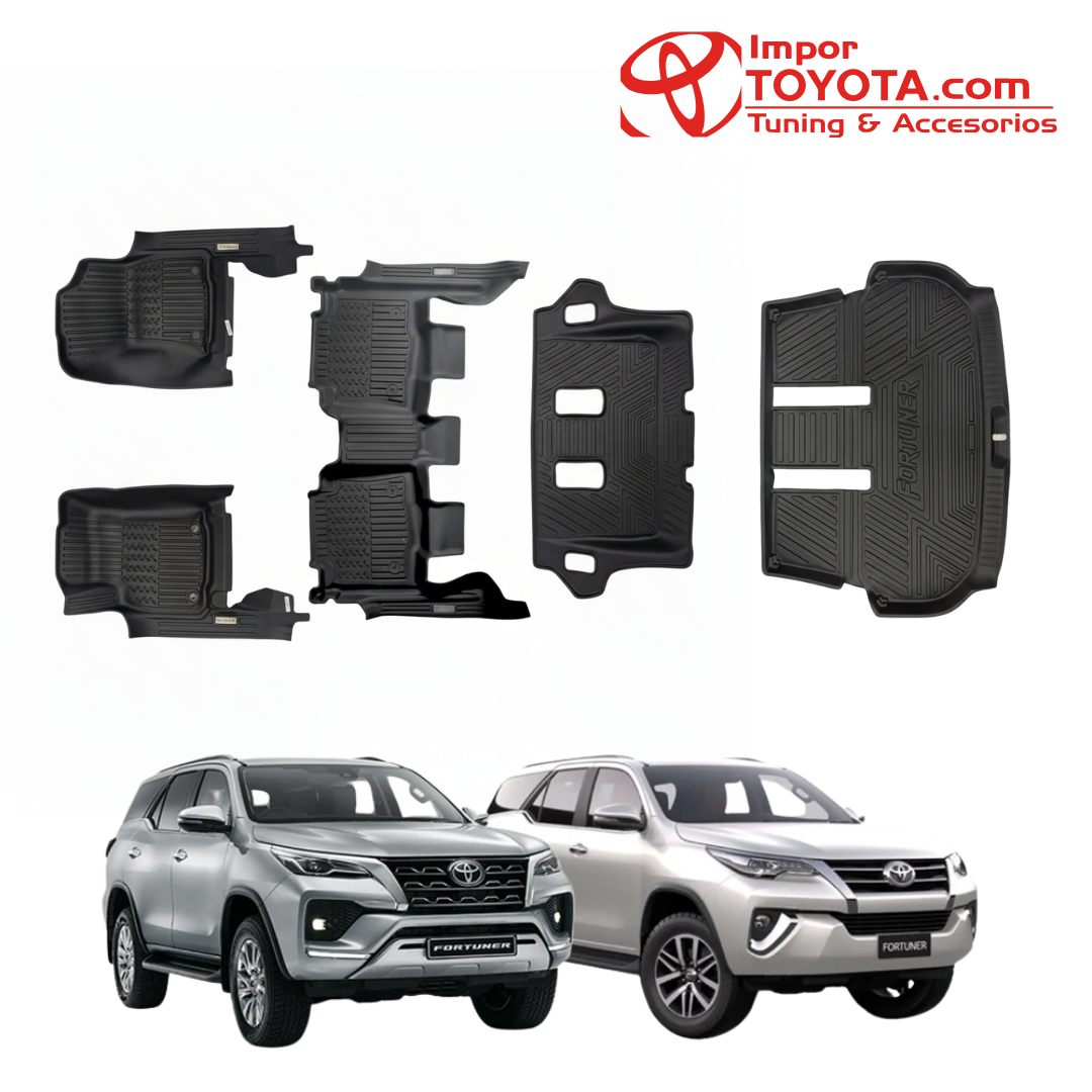 Tapete termoformado 5D - Toyota Fortuner 1+2+3 Fila + Baul 2006/2024+