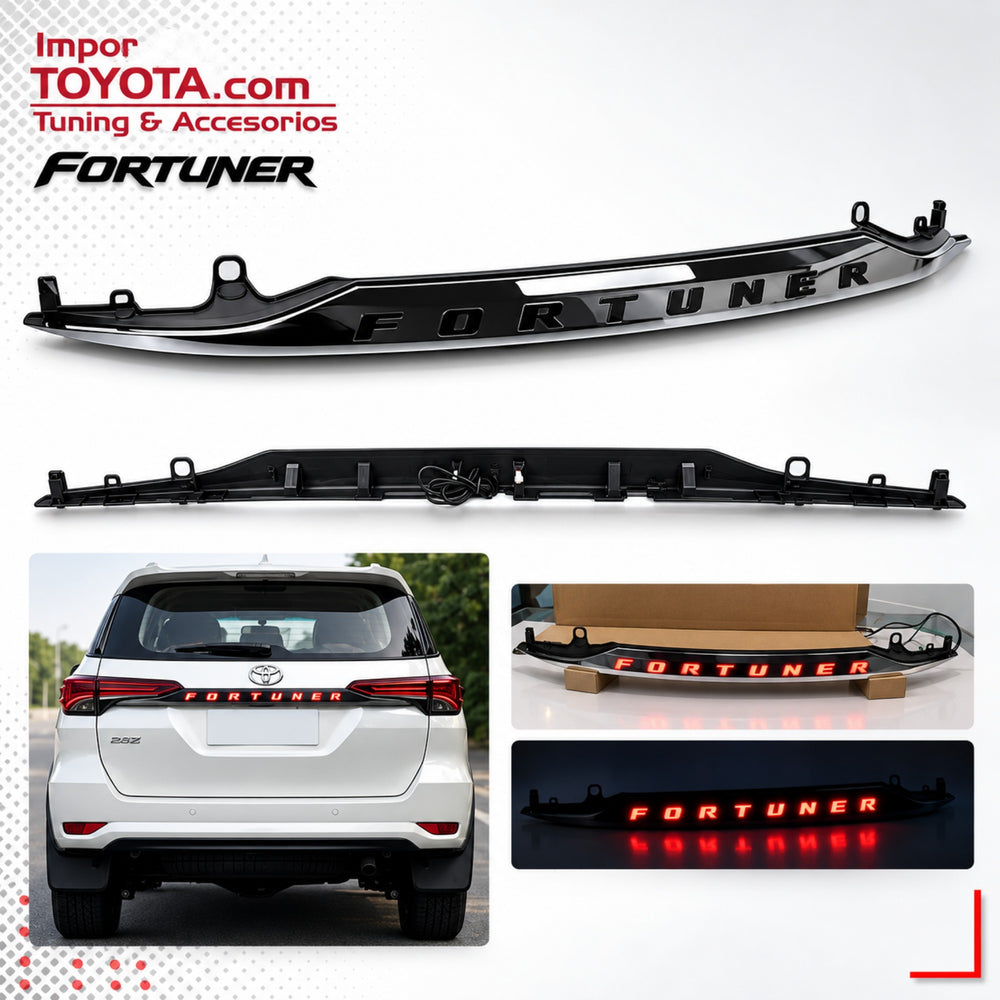 Bisel LED TRD para puerta trasera Toyota Fortuner 2016-2022 - cromado, vista de montaje e instalado - Importoyota