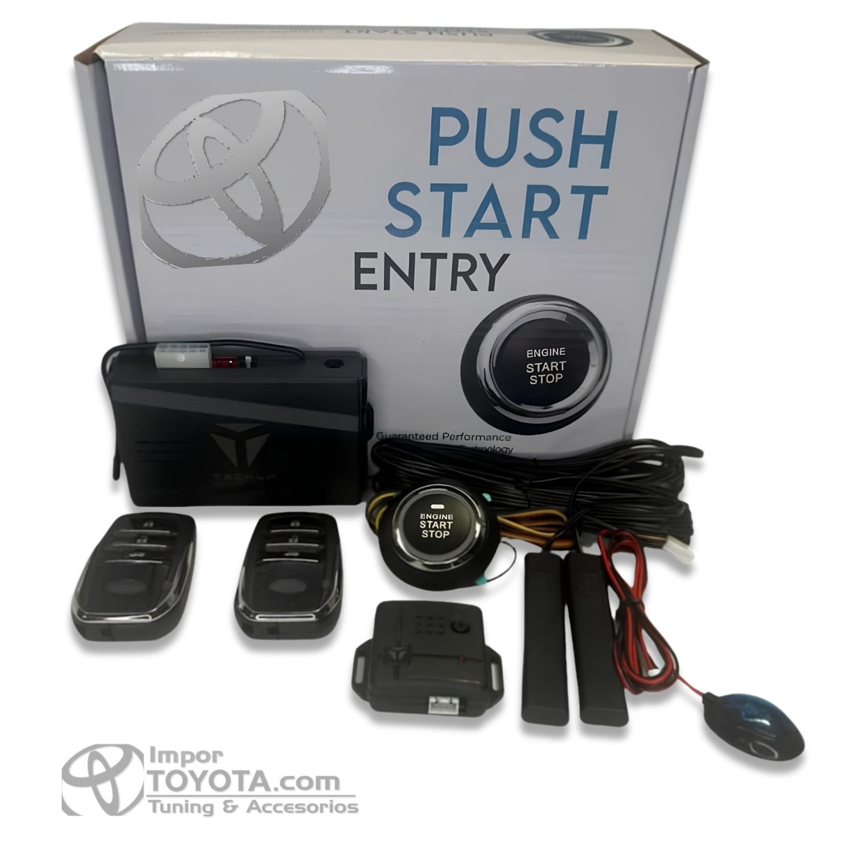 Kit completo botón de encendido electrónico Toyota: caja, módulo, 2 llaves, antenas PKE y arnés