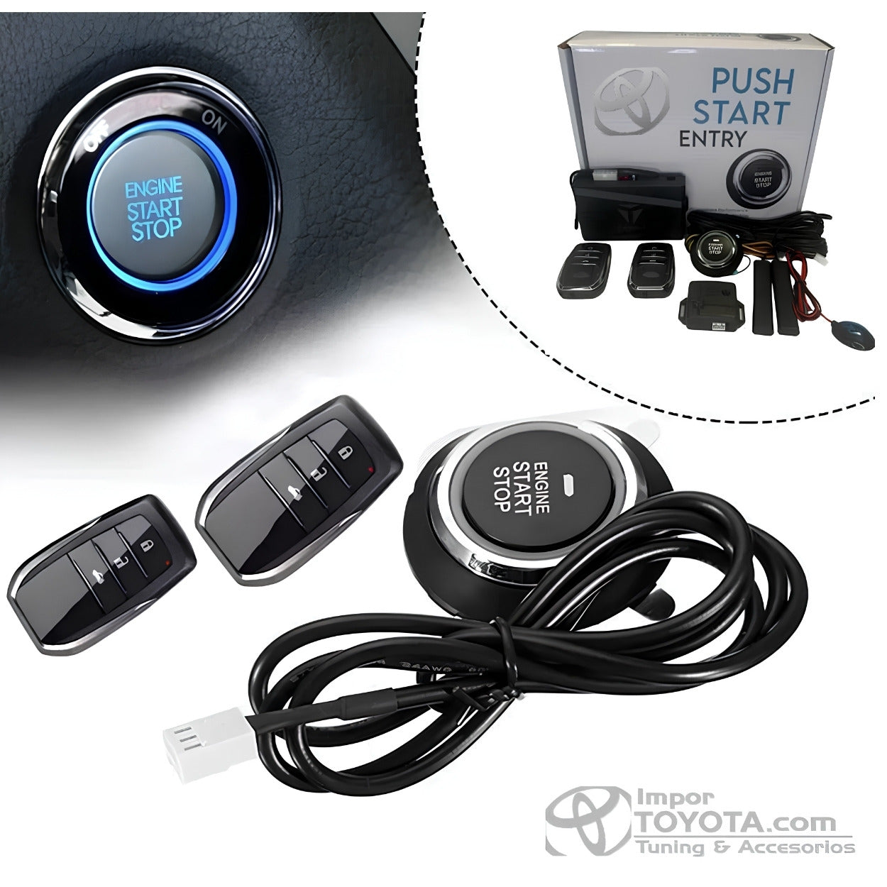 Botón Push Start Toyota con 2 llaves logo original y arnés - Importoyota Colombia