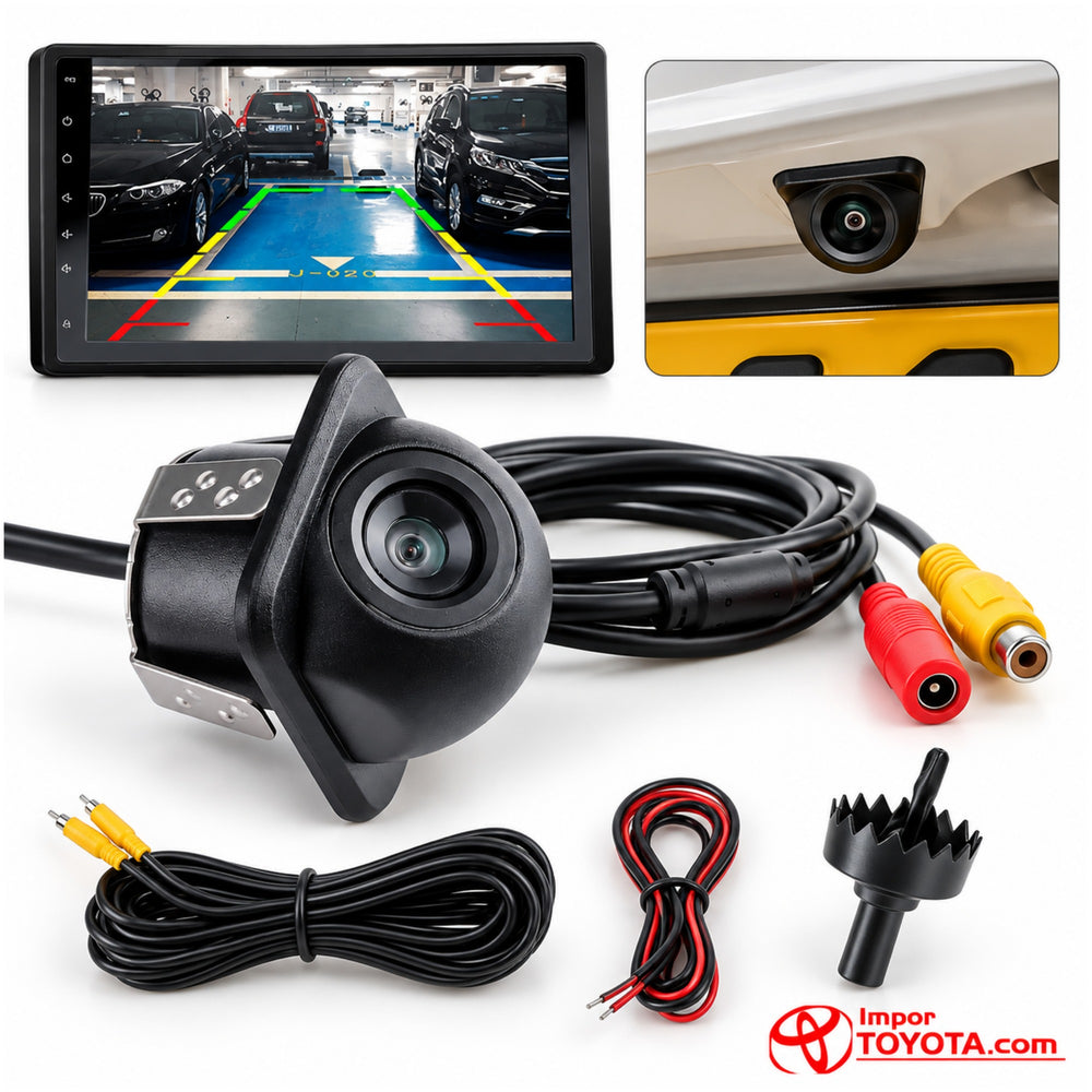 Cámara domo HD 180° reversa universal para Toyota - kit con cables RCA y broca de instalación - Importoyota