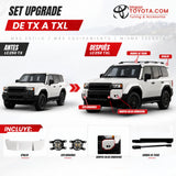 Set Upgrade TX a TXL Toyota Prado LC250: antes y después con spoiler, exploradoras, bómper color carrocería y barras de techo