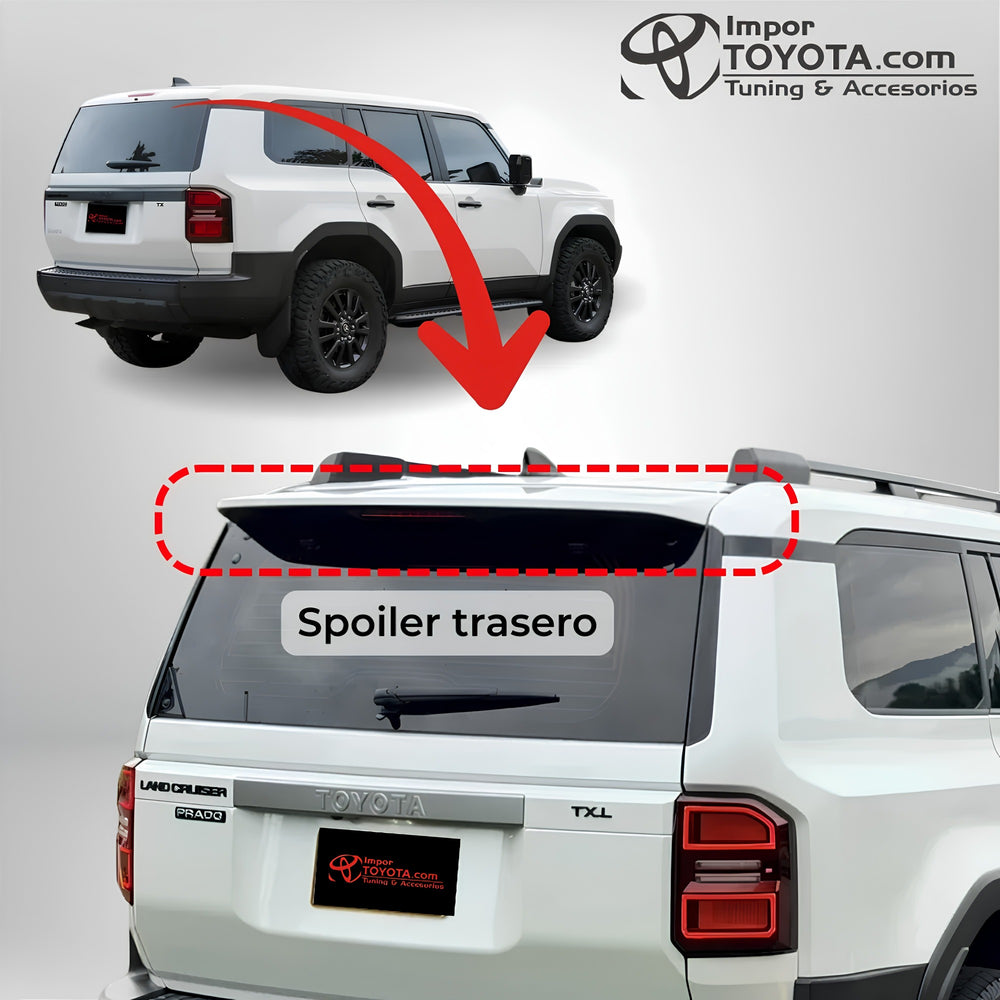 Spoiler trasero de techo instalado en Toyota Prado LC250 - Kit TX a TXL