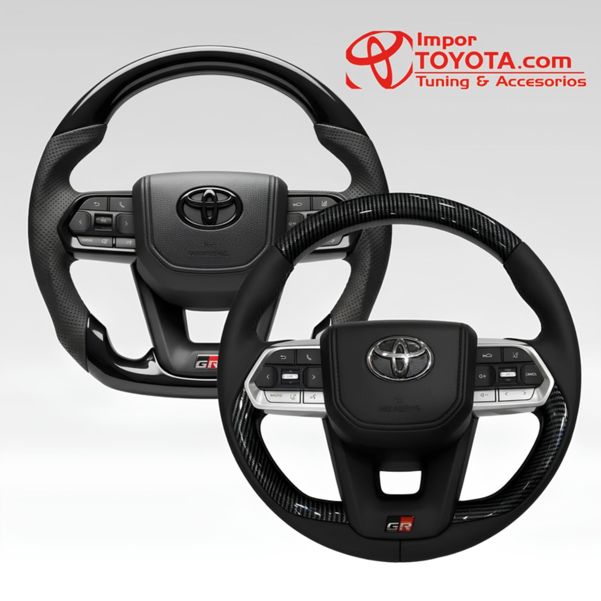 Kit Upgrade Interior - timón tipo GR Racing para Toyota, acabado cuero perforado o tipo fibra de carbono - Importoyota Colombia