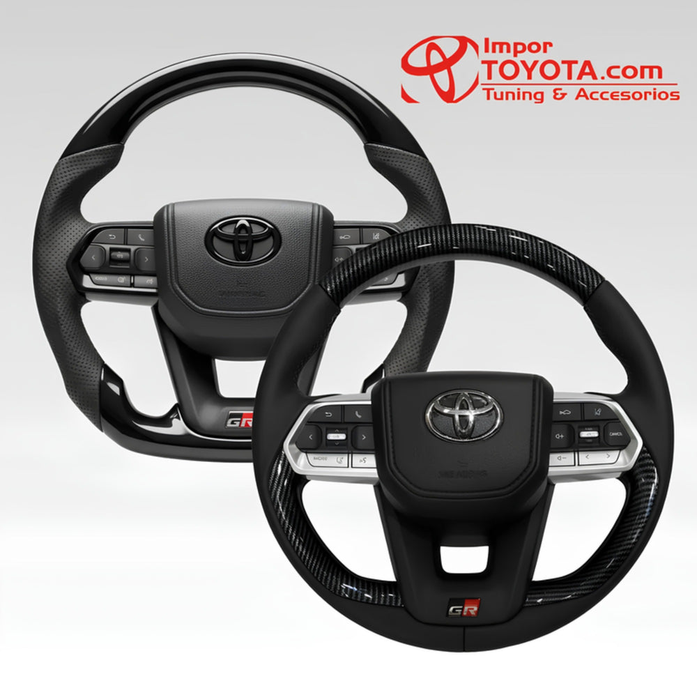 Kit Upgrade Interior - timón tipo GR Racing para Toyota, acabado cuero perforado o tipo fibra de carbono - Importoyota Colombia