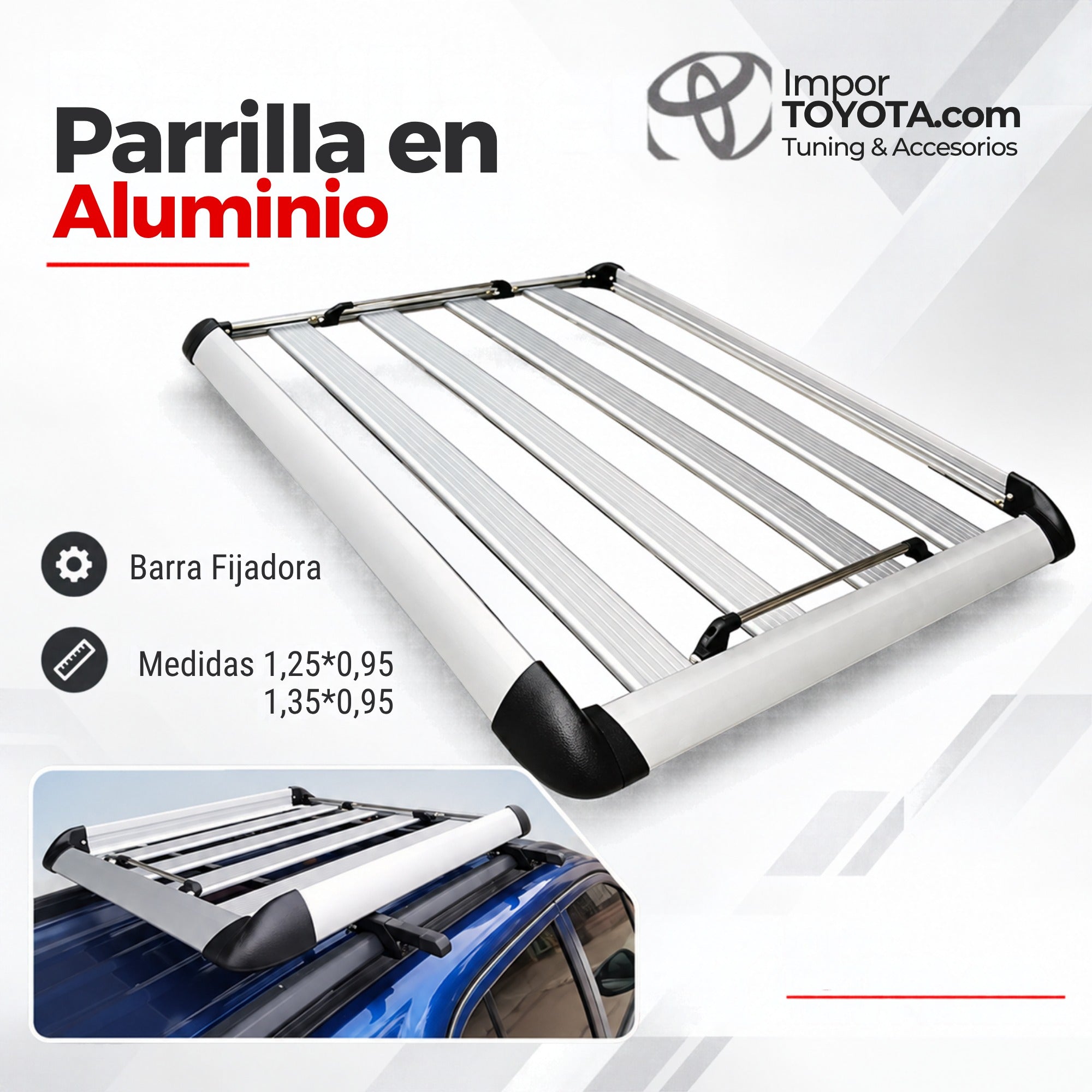 Parrilla en aluminio para techo medidas 1,25x0,95 y 1,35x0,95 - Importoyota