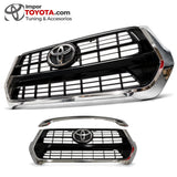 Persiana cromada Hilux Revo en negro brillante con marco cromado - vista lateral y frontal