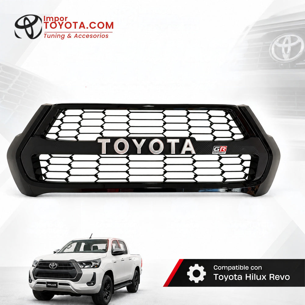 Persiana GR Gazoo Racing negro brillante con letras TOYOTA para Toyota Hilux Revo