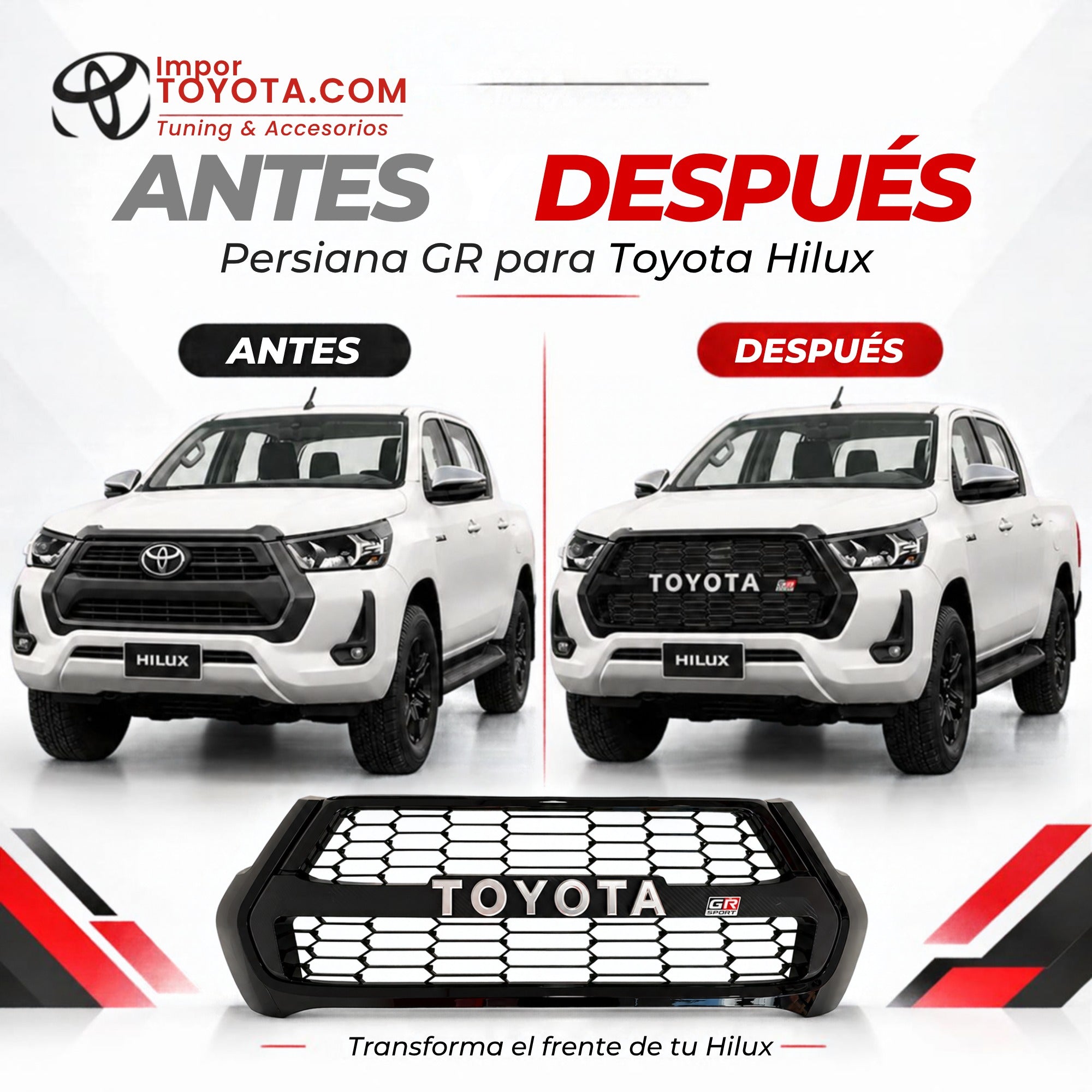 Antes y después: Toyota Hilux con persiana original vs persiana GR Gazoo Racing