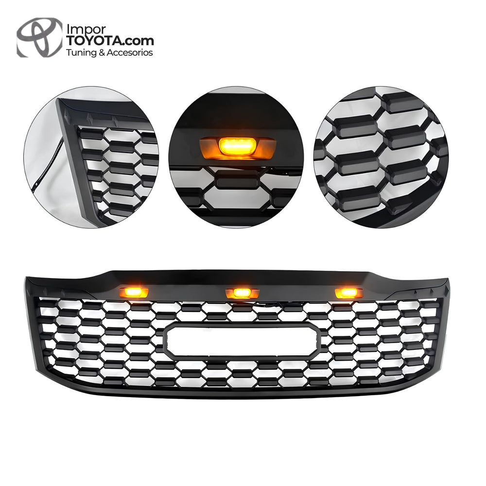 Persiana LED TRD Toyota Hilux Vigo 2007-2012 - detalle de LED ámbar y panal - Importoyota