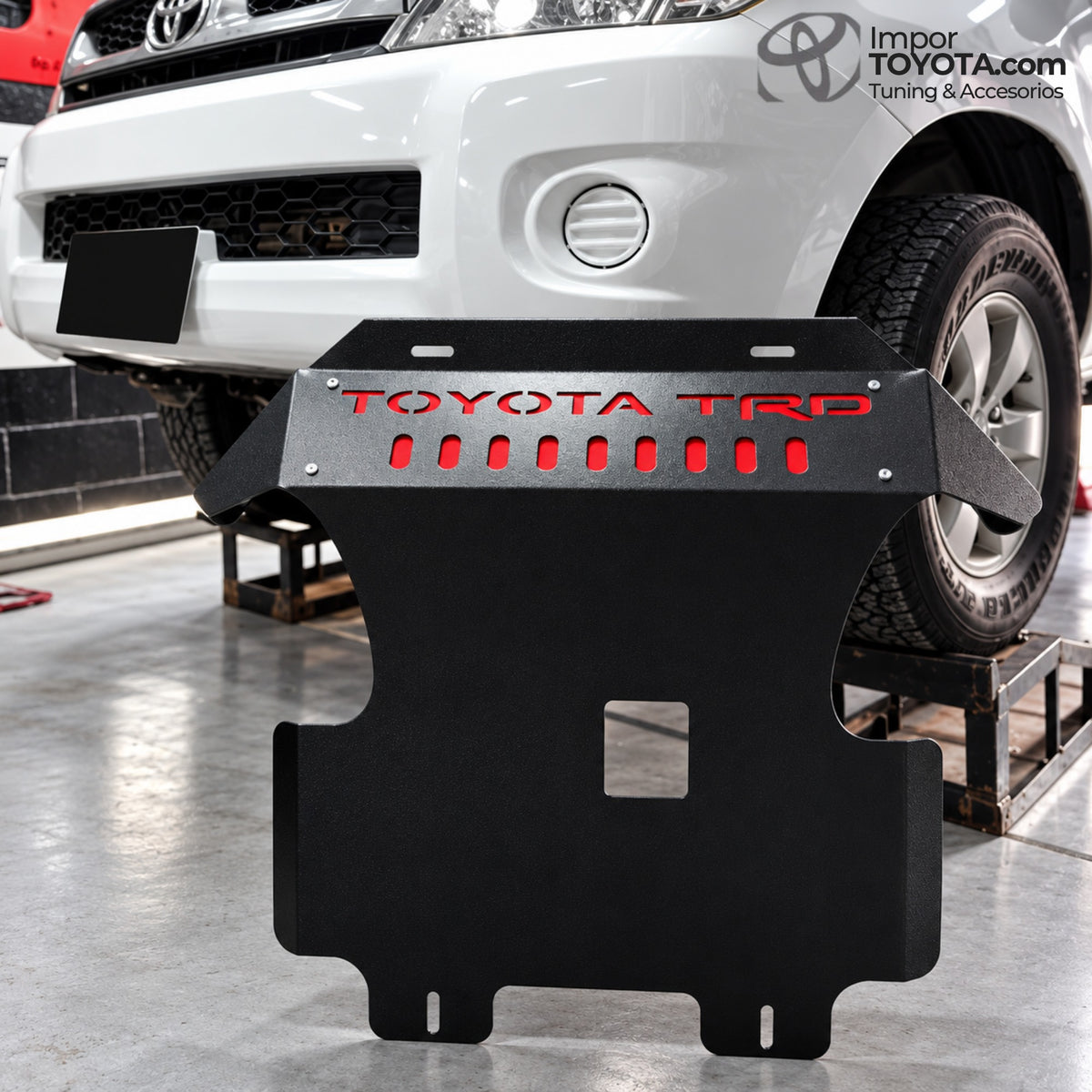 Protector de cárter pechera Toyota TRD negro para Hilux / Fortuner - Importoyota Colombia
