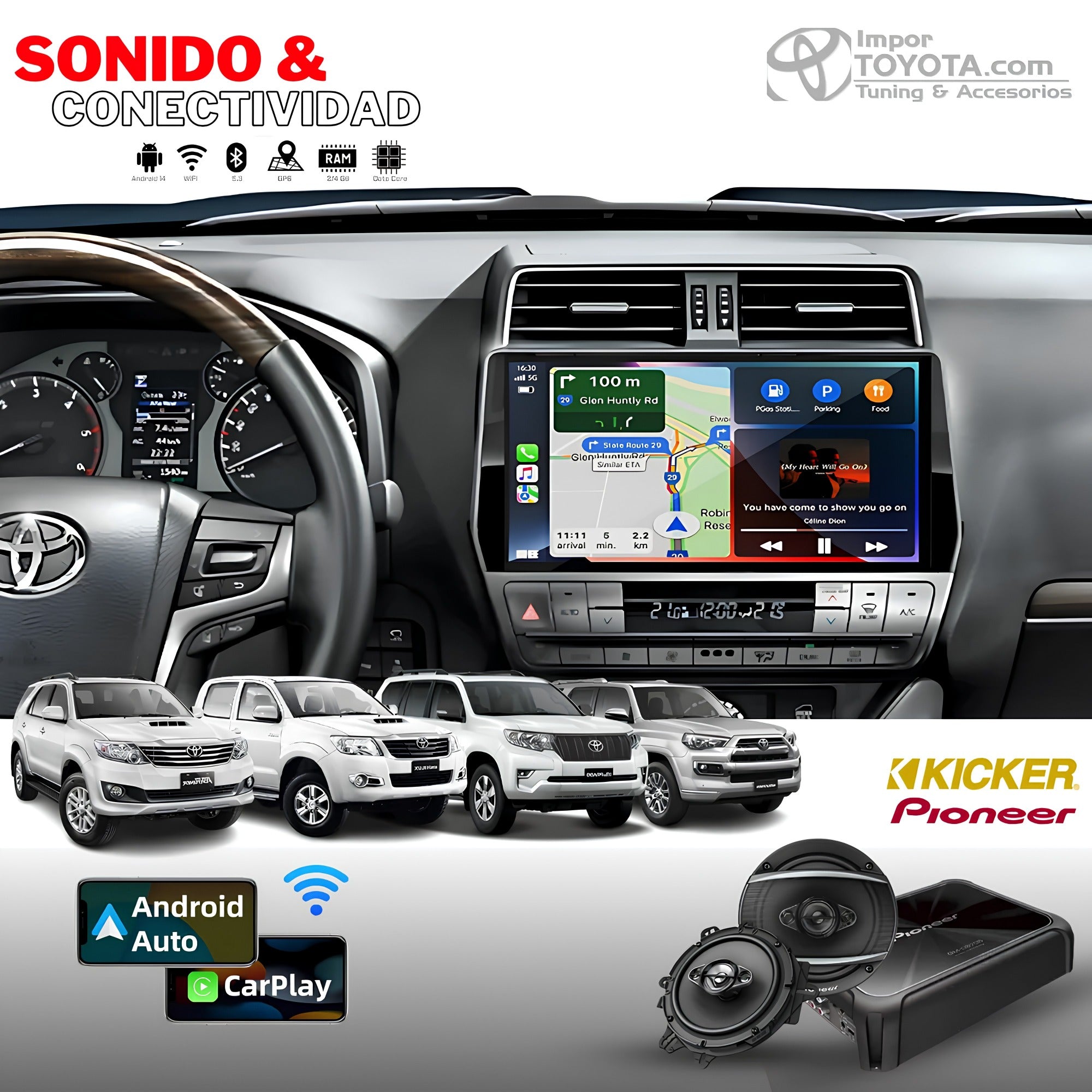 Radio Android 14 para Toyota 4Runner 2012-2024 - sonido y conectividad CarPlay / Android Auto - Importoyota