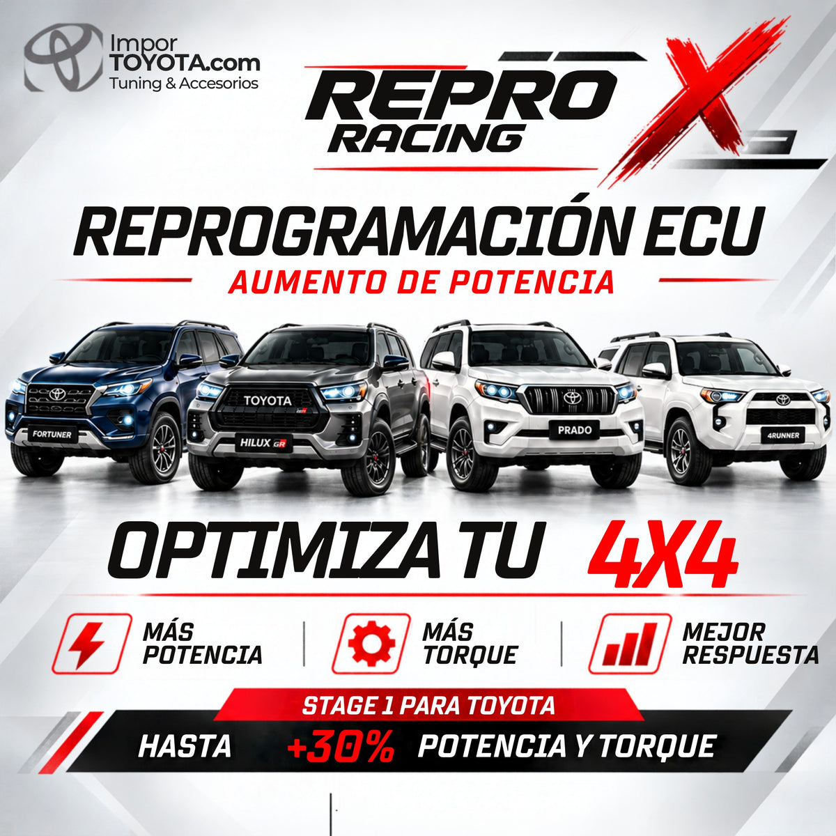 Reprogramación ECU Stage 1 para Toyota Fortuner, Hilux, Prado y 4Runner - Importoyota Colombia