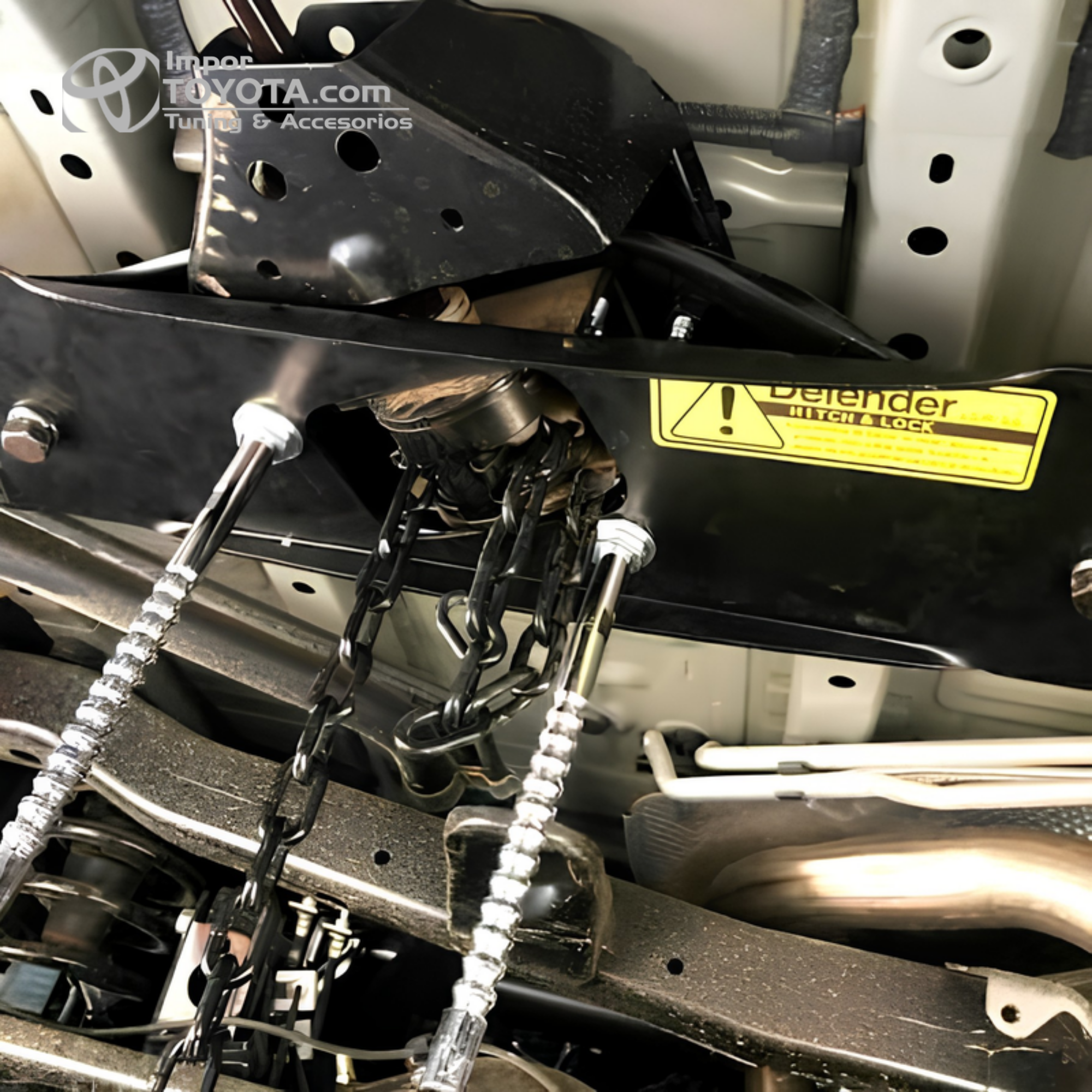 Seguro para llanta de repuesto Defender - detalle de tornillos de seguridad instalados - Importoyota Colombia
