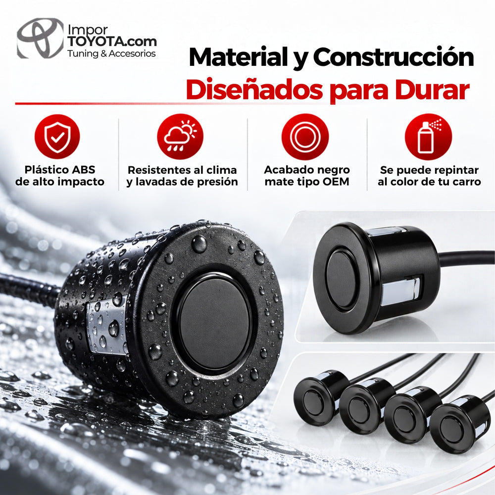 Sensores de reversa en plástico ABS resistentes al clima, acabado negro mate repintable - Importoyota