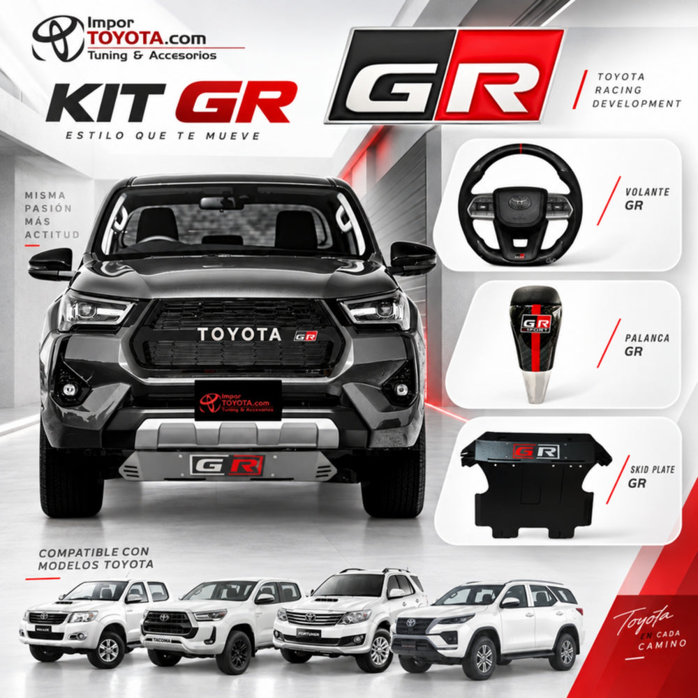 Kit GR instalado en Toyota Hilux - timón, pomo, pechera y emblema GR - compatible Hilux y Fortuner - Importoyota Colombia