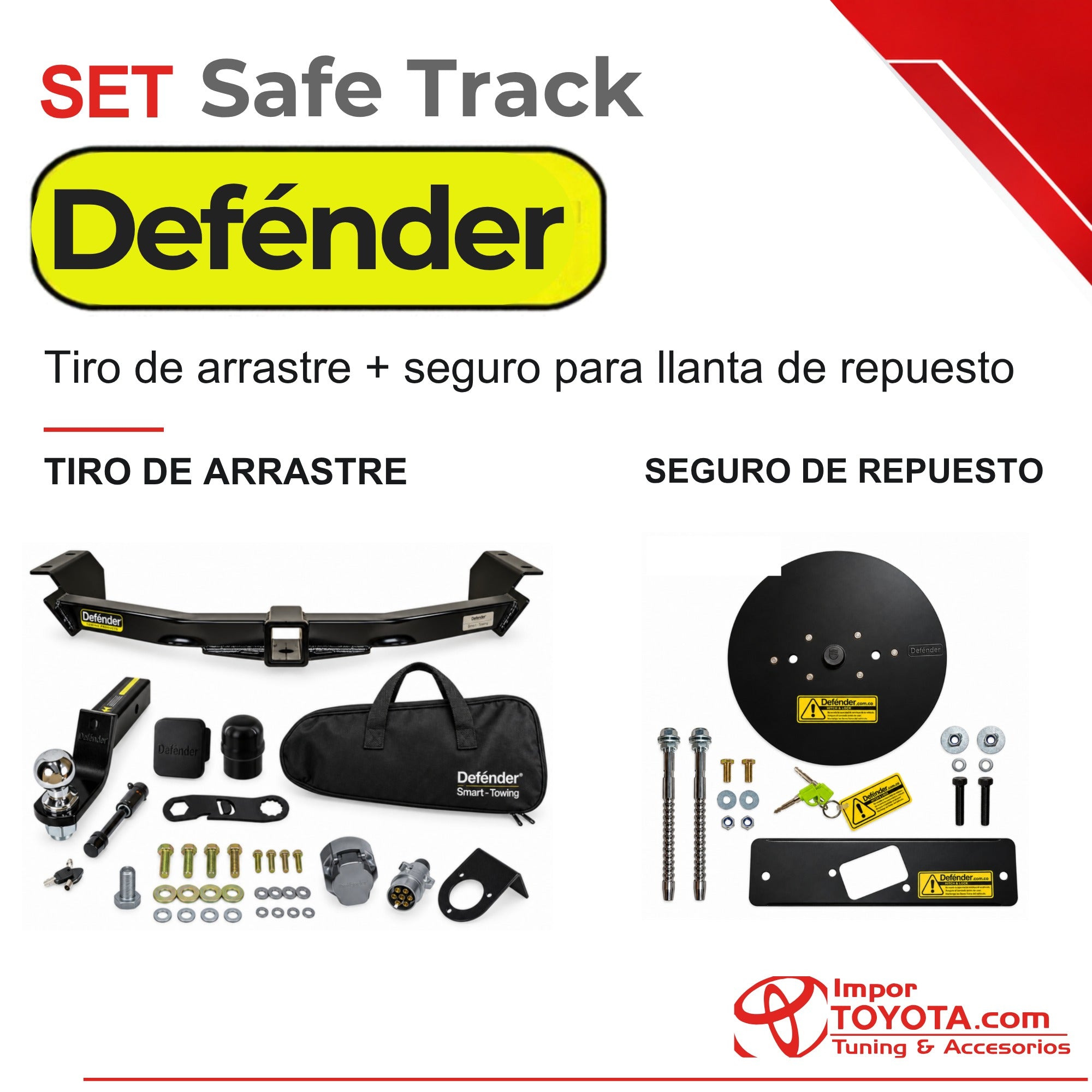Set Safe Track Defender: tiro de arrastre y seguro para llanta de repuesto - Importoyota