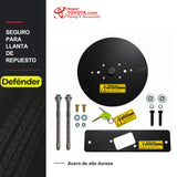 Seguro para llanta de repuesto Defender con placa, soporte, llaves y accesorios - Importoyota