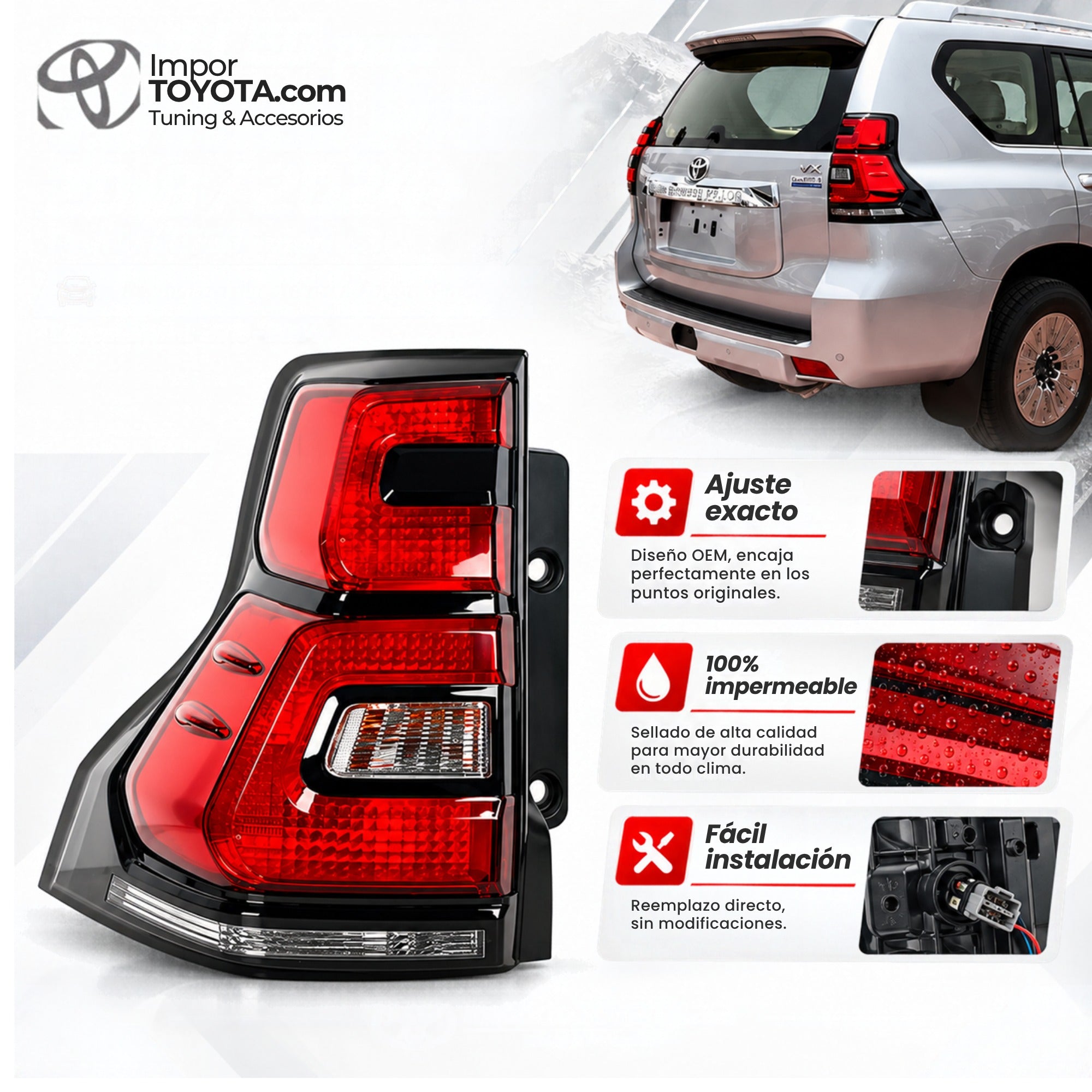 Stop LED para Toyota Prado 2018-2024, ajuste exacto y fácil instalación - Importoyota Colombia