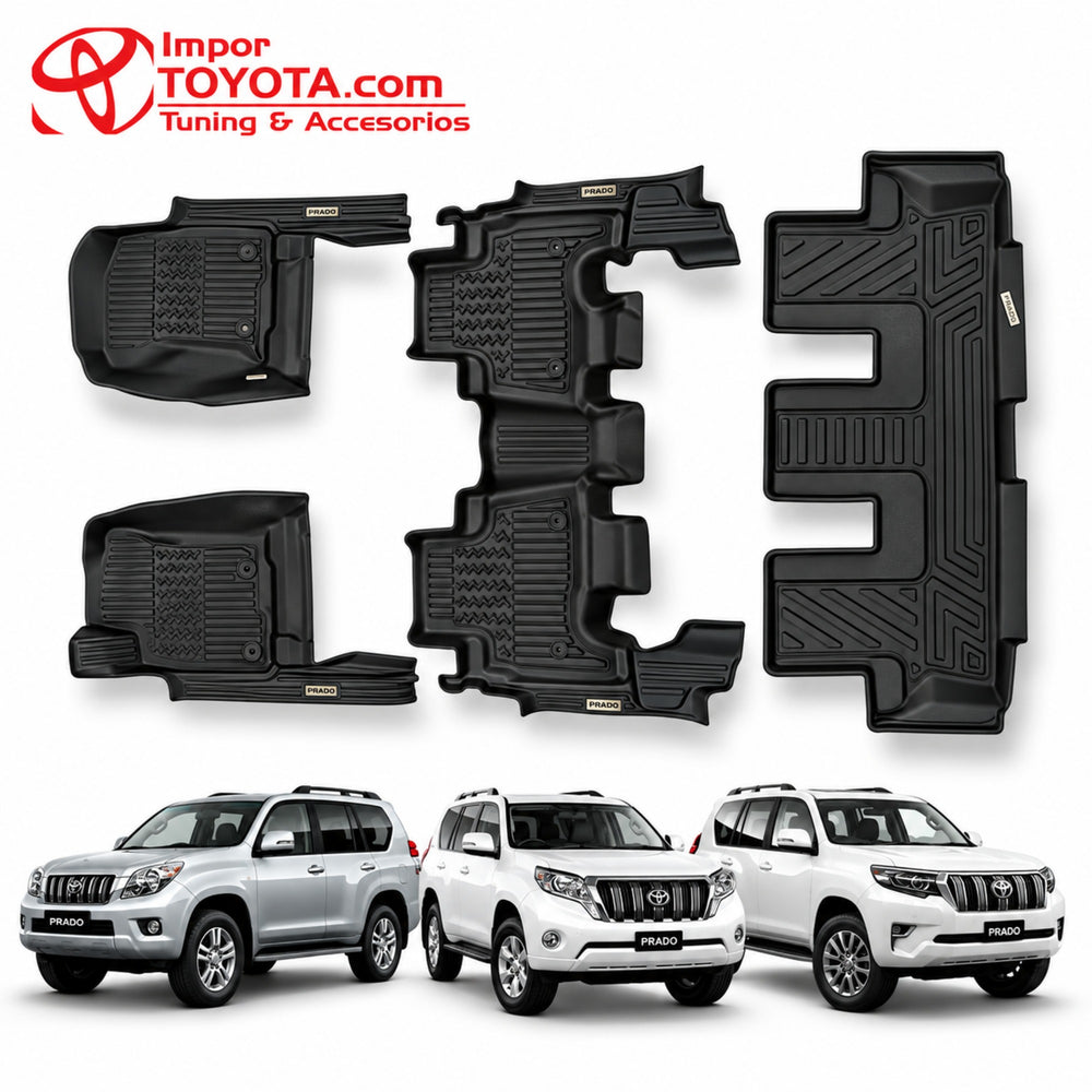 Tapete termoformado 5D Toyota Prado 1+2+3 fila 2010-2024 - juego completo 1era, 2da y 3era fila - Importoyota