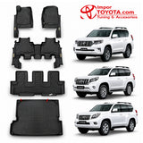 Tapete termoformado 5D Toyota Prado 1+2+3 fila y baúl 2010-2024 - juego completo 1era, 2da, 3era fila y baúl - Importoyota
