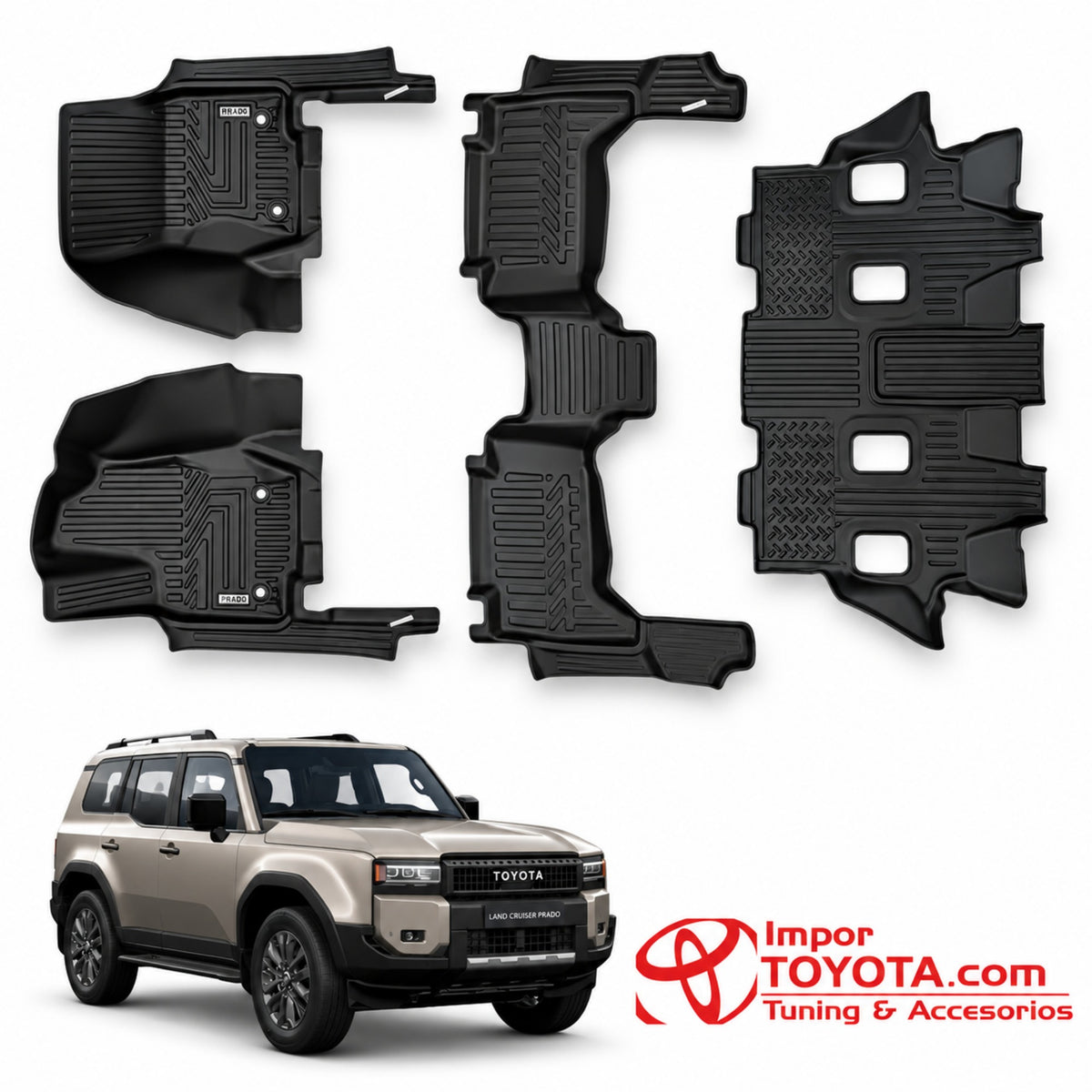Tapete termoformado 5D Toyota Prado LC250 1+2+3 fila - juego completo 1era, 2da y 3era fila - Importoyota