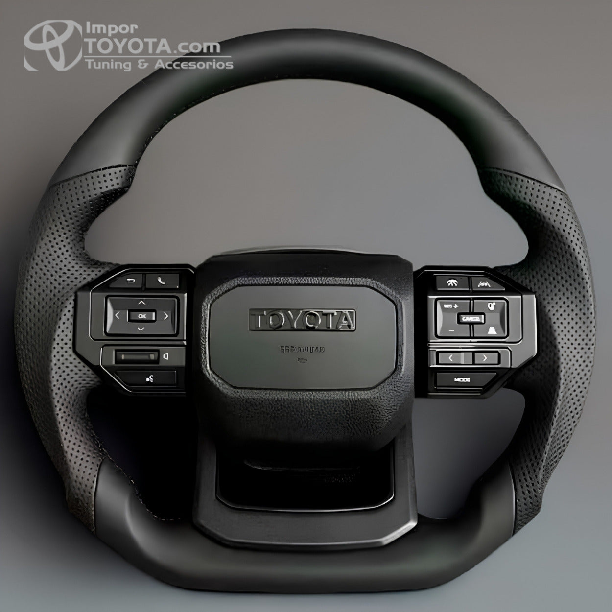 Timón tipo GR 2026 para Toyota en cuero negro con controles multimedia - Importoyota