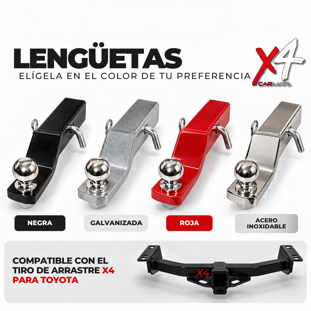 Lengüetas para tiro de arrastre X4 en negro, galvanizada, roja y acero inoxidable