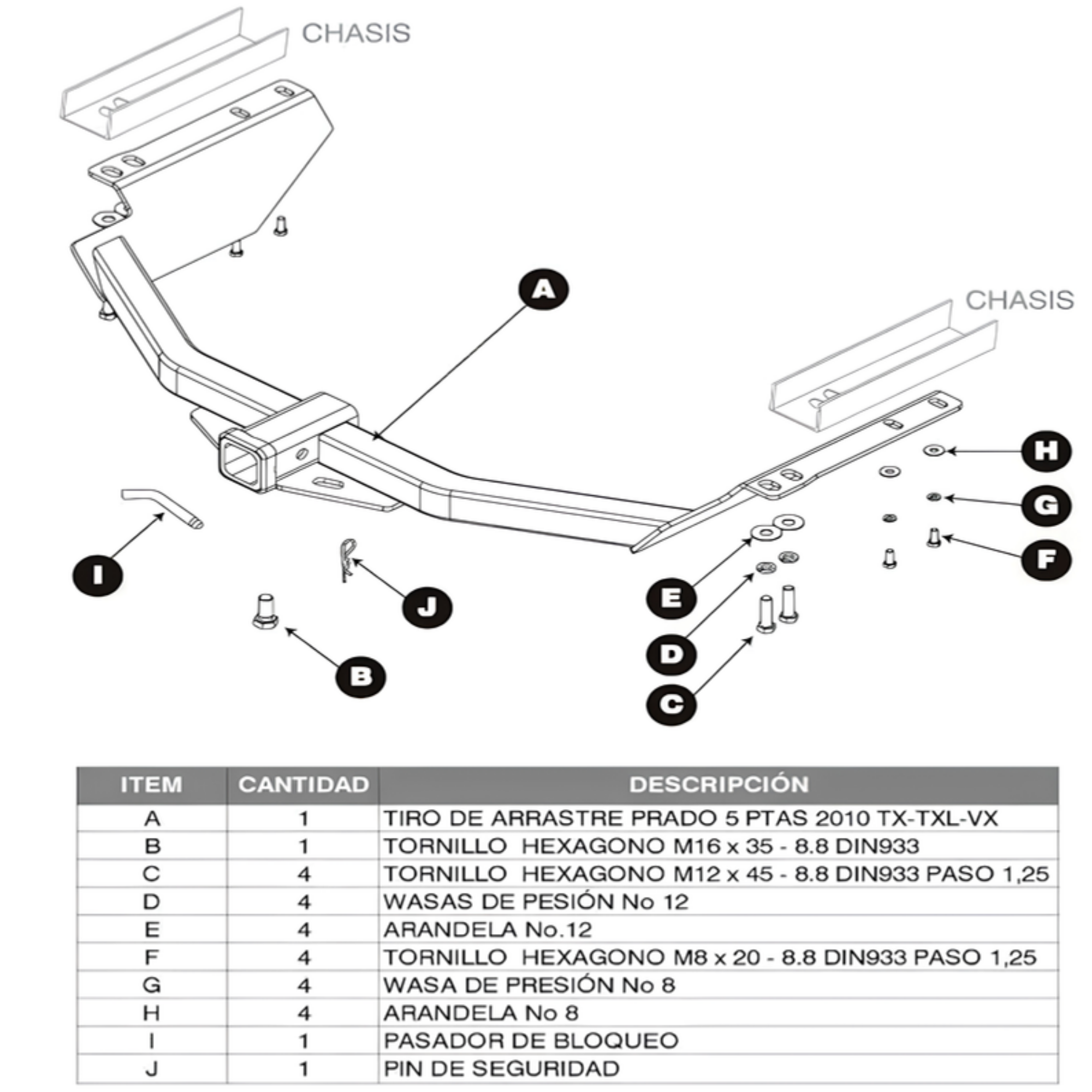 Tiro de Arrastre Defender - despiece y lista de componentes - Importoyota Colombia