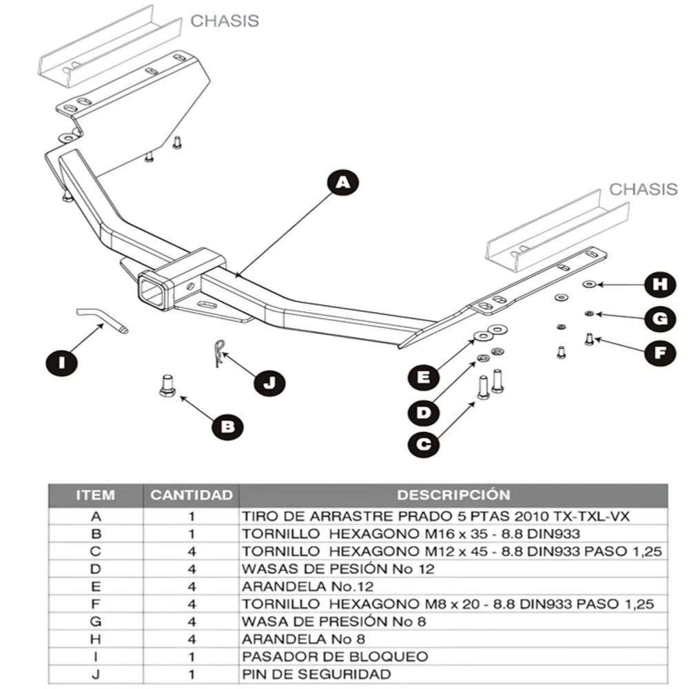 Tiro de Arrastre Defender - despiece y lista de componentes - Importoyota Colombia