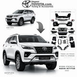 Transformación cambio de frente Fortuner 2017-2020 a 2024: antes y después con kit de conversión completo - Importoyota Colombia