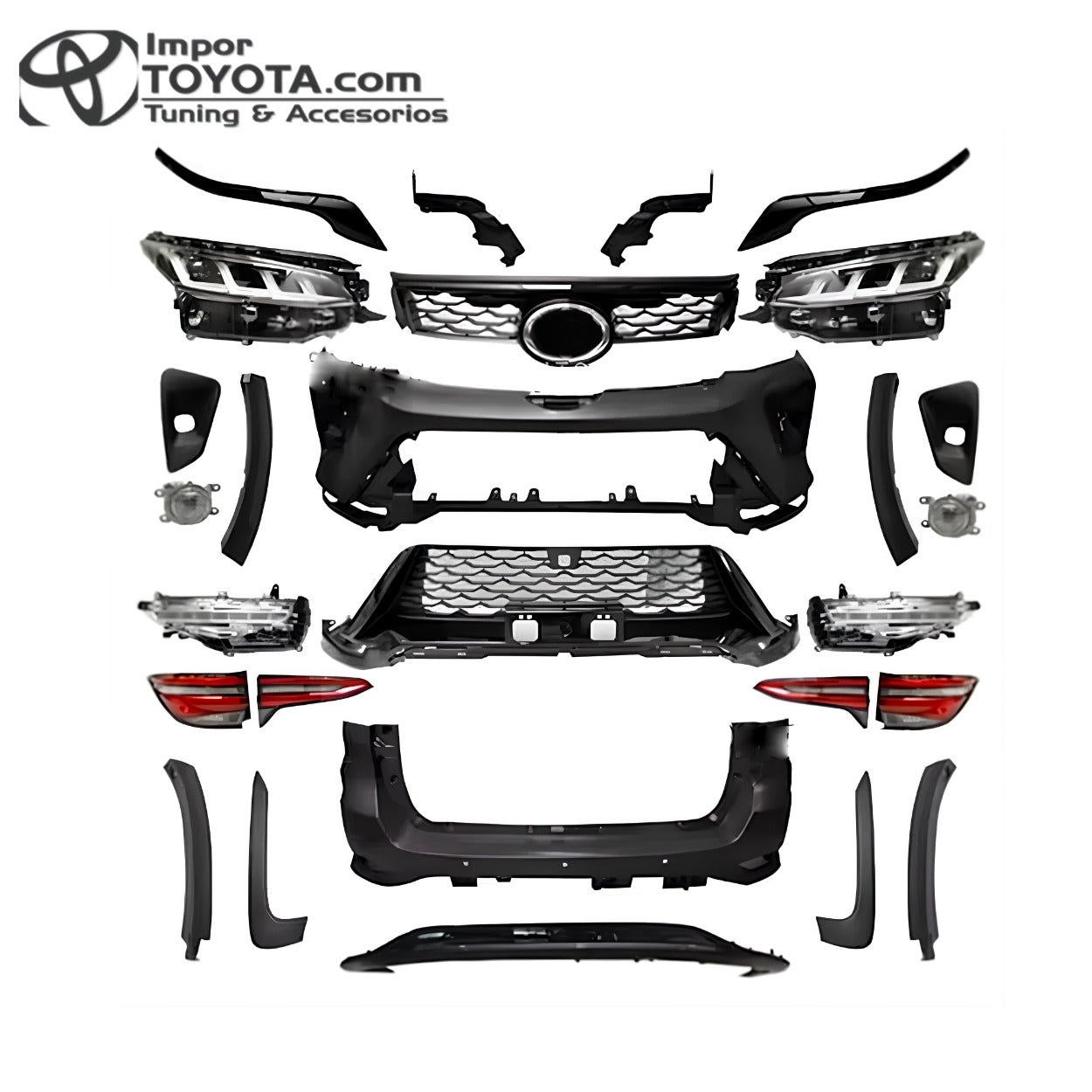 Kit de conversión Fortuner a GR Sport 2024: bomper, persiana, farolas, stops, guardabarros y todas las piezas
