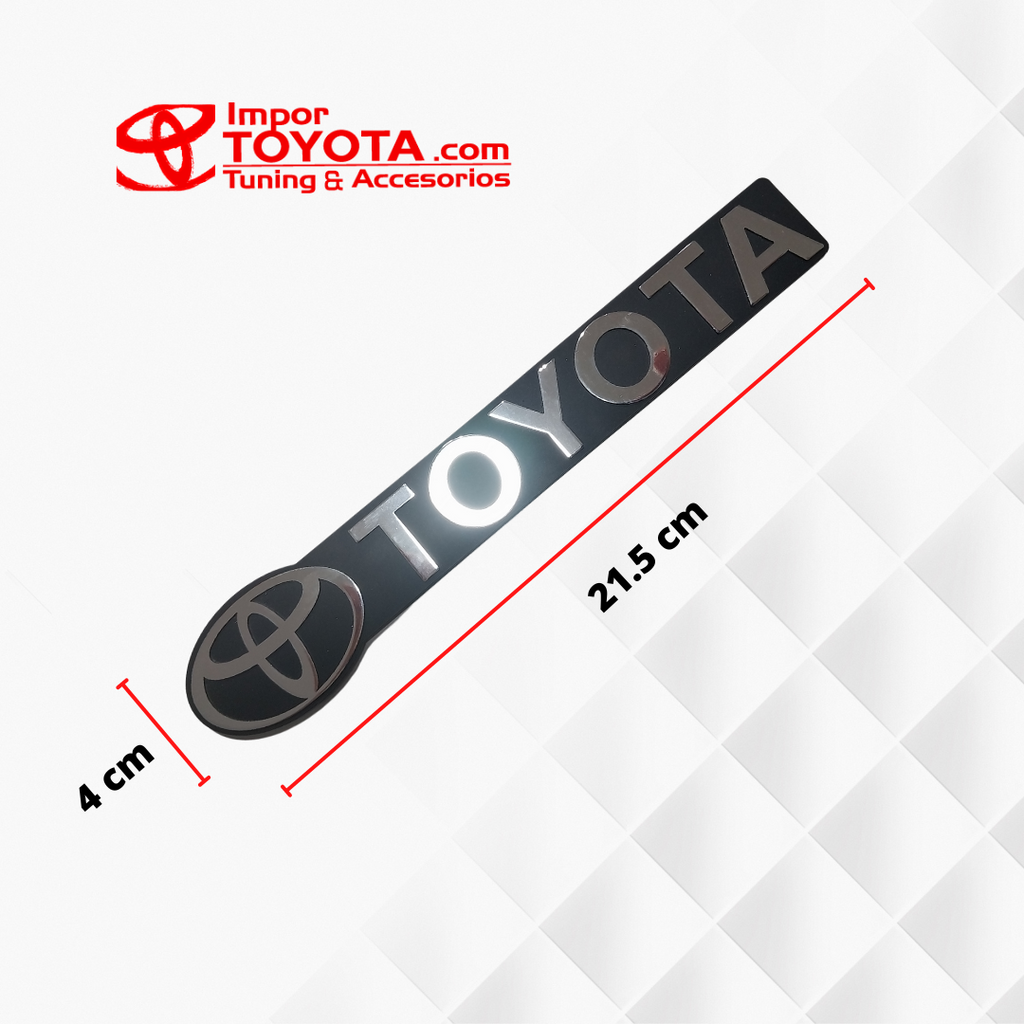Letras emblema logo Toyota 21.5 x 4 cm alto relieve con aplique cromado