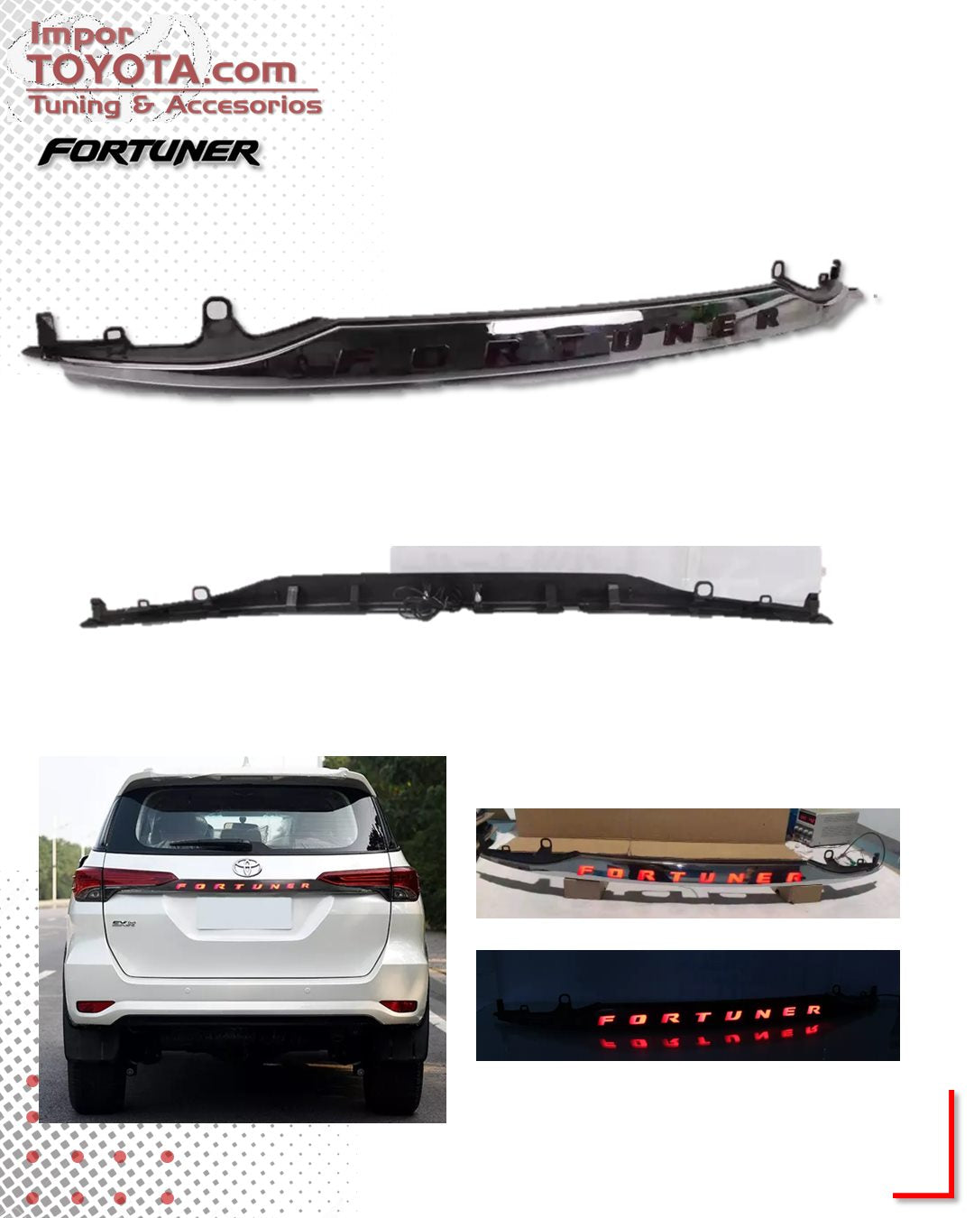 Bisel LED TRD para puerta trasera Toyota Fortuner