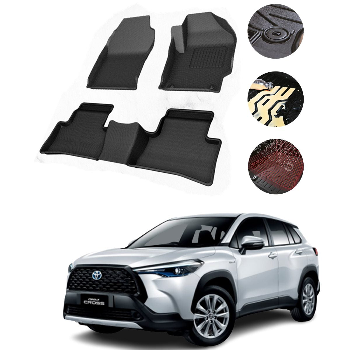 Tapete termoformado Toyota Corolla Cross 1era +2da Fila 2020/2024+