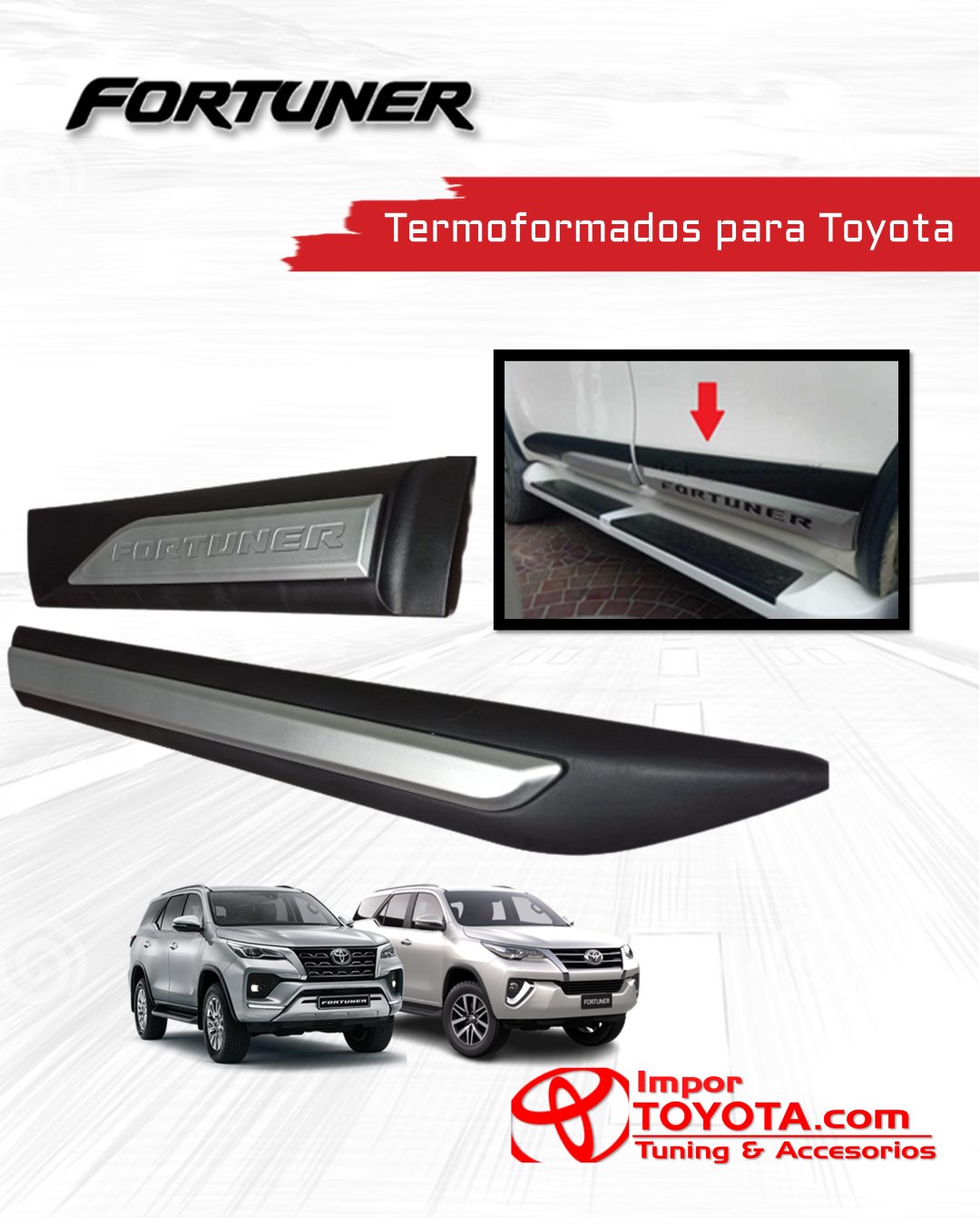 Bisel Protector de Puerta para Fortuner marcado Gris-Negro