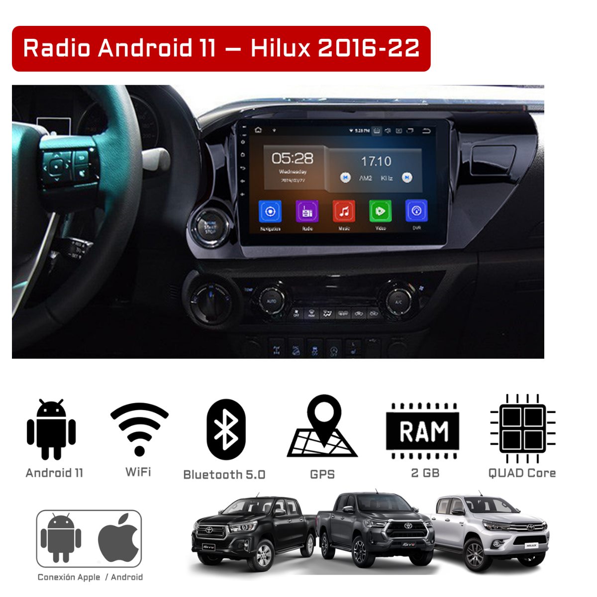 Radio Android 14.0 para Toyota Hilux