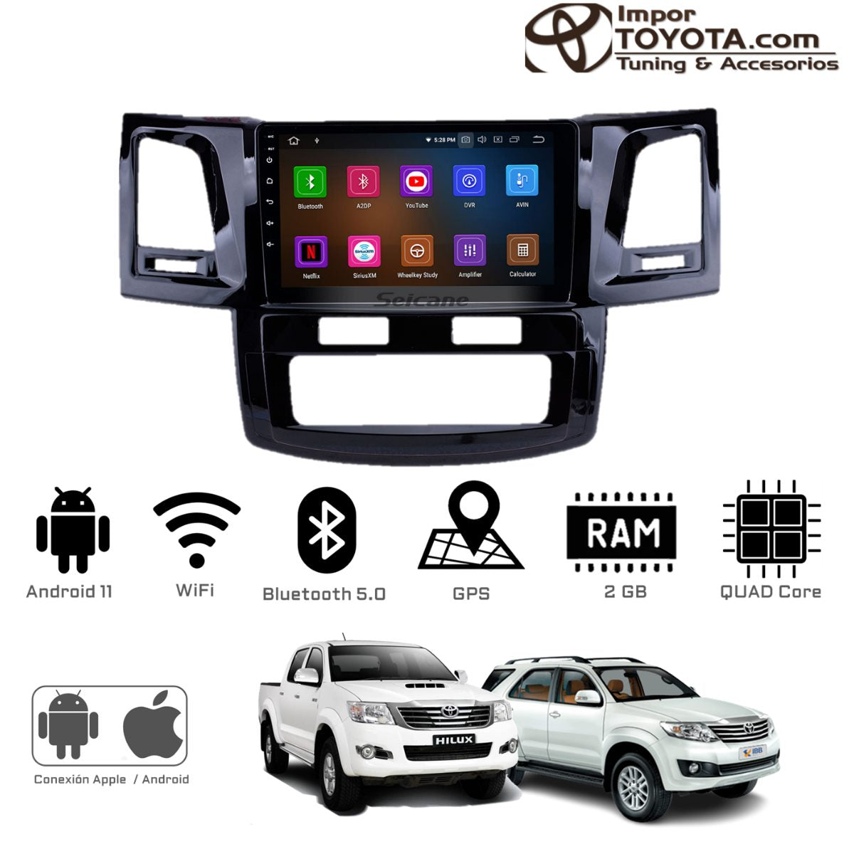 Radio Android 14.0 para Toyota Fortuner / Hilux